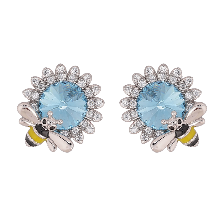 Серьги Xuping цвет Родий с кристаллами Swarovski пусеты "Цветочки с кристаллом Aquamarine и пчелой" фото №21 Серьги Xuping цвет Родий с кристаллами Swarovski пусеты "Цветочки с кристаллом Aquamarine и пчелой" фото №21