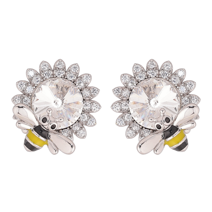 Серьги Xuping цвет Родий с кристаллами Swarovski пусеты "Цветочки с кристаллом Clear и пчелой" фото №18 Серьги Xuping цвет Родий с кристаллами Swarovski пусеты "Цветочки с кристаллом Clear и пчелой" фото №18