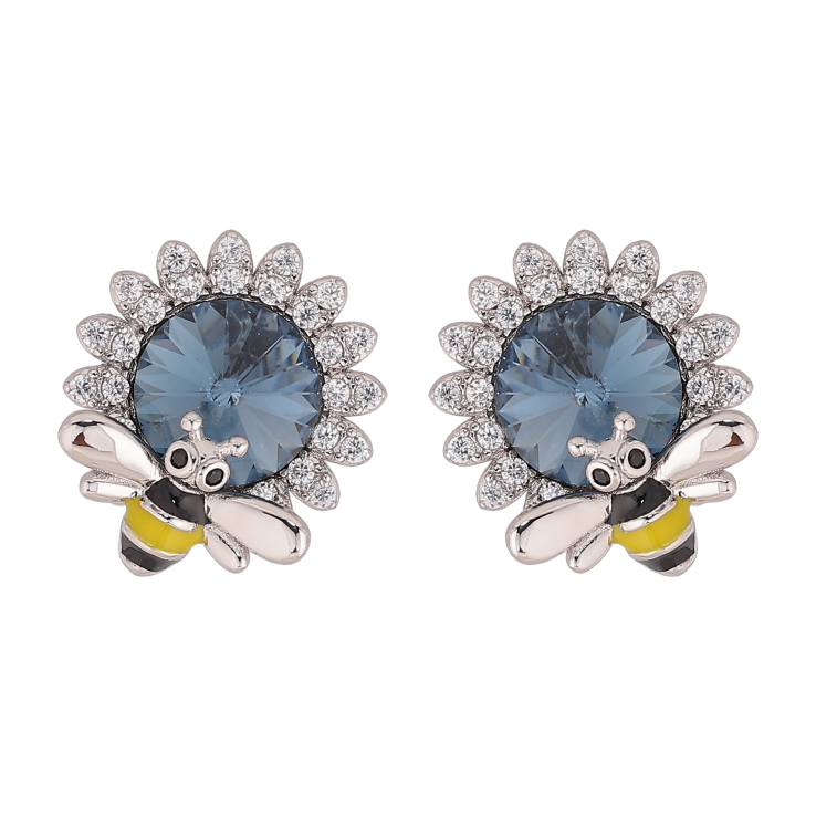 Серьги Xuping цвет Родий с кристаллами Swarovski пусеты "Цветочки с кристаллом Montana и пчелой" фото №19 Серьги Xuping цвет Родий с кристаллами Swarovski пусеты "Цветочки с кристаллом Montana и пчелой" фото №19