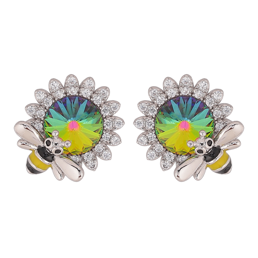 Серьги Xuping цвет Родий с кристаллами Swarovski пусеты "Цветочки с кристаллом Vitrail Medium и пчелой" фото №1 Серьги Xuping цвет Родий с кристаллами Swarovski пусеты "Цветочки с кристаллом Vitrail Medium и пчелой" фото №1