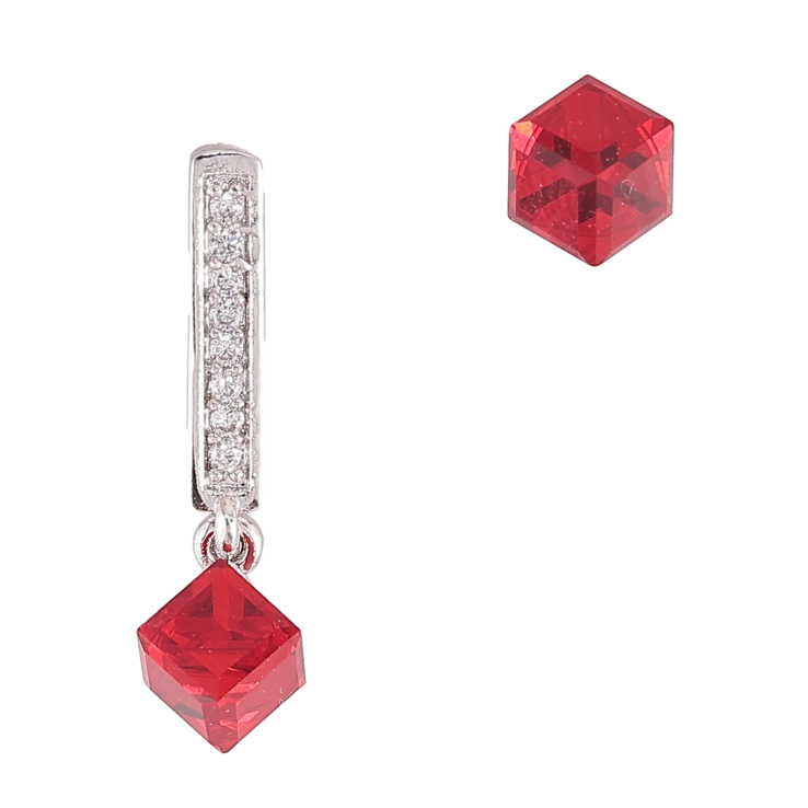 Сережки Xuping колір Родій з кристалами Swarovski пусети "Асиметричний візерунок із кубиками Siam" фото №10