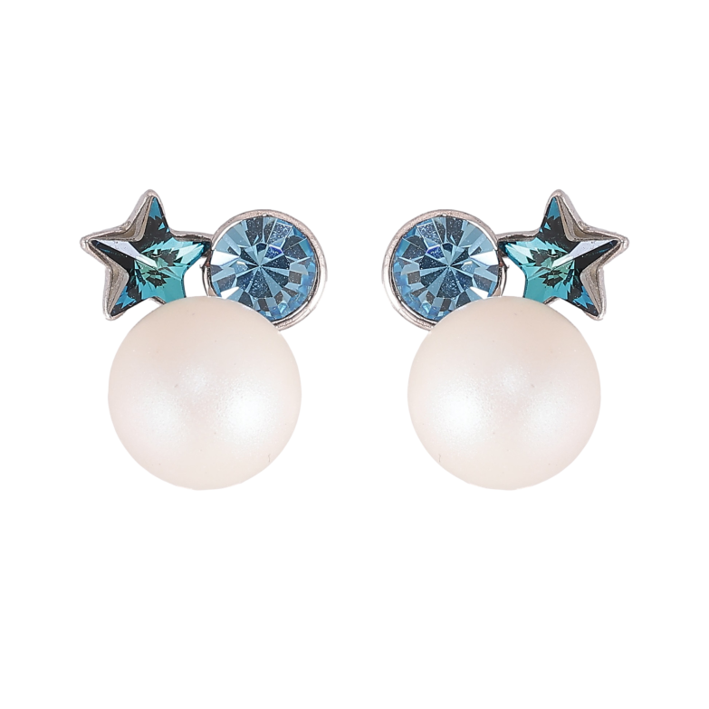Сережки Xuping колір Родій з кристалами Swarovski пусети "Перлини із кристалами Metallic Blue"  фото №6