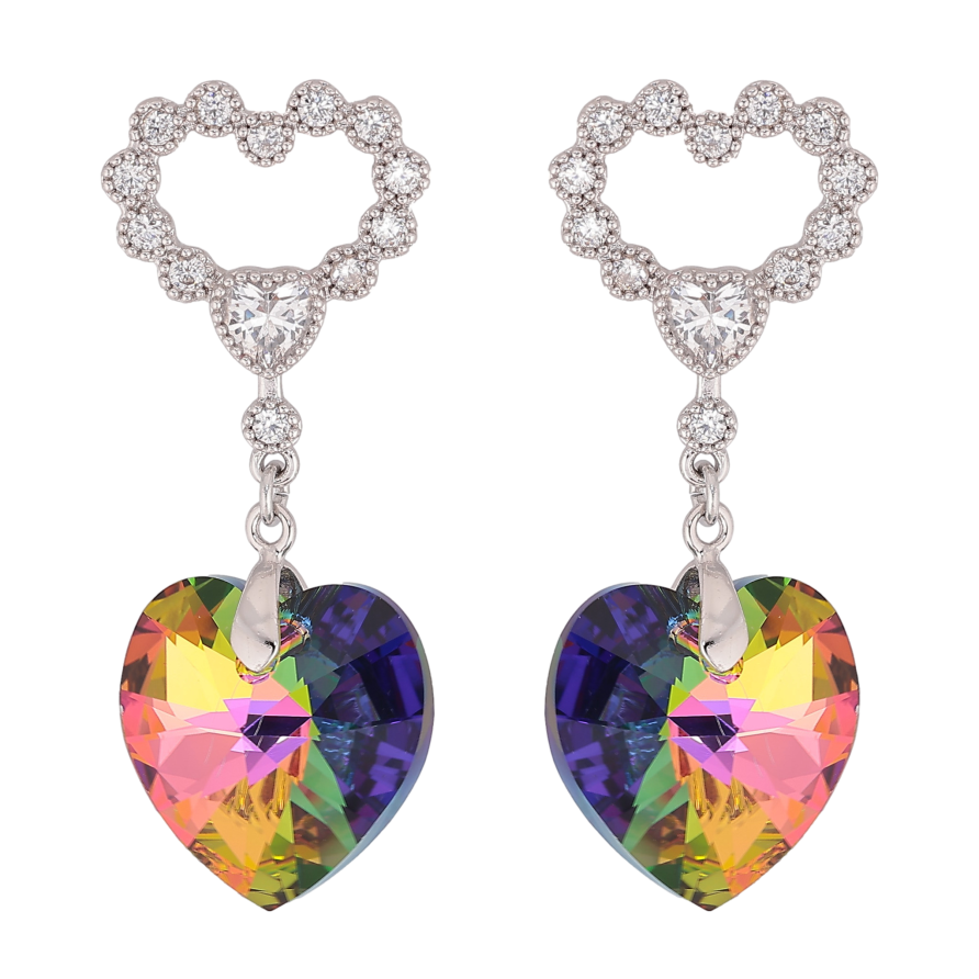 Сережки Xuping колір Родій з кристалами Swarovski пусети "Сердечка з підвіскою кристал Vitrail Medium" фото №1