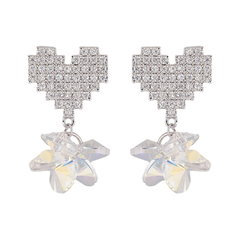 Серьги Xuping цвет Родий с кристаллами Swarovski пусеты "Сердечки с кристаллами и подвесками" фото №1 Серьги Xuping цвет Родий с кристаллами Swarovski пусеты "Сердечки с кристаллами и подвесками" фото №1