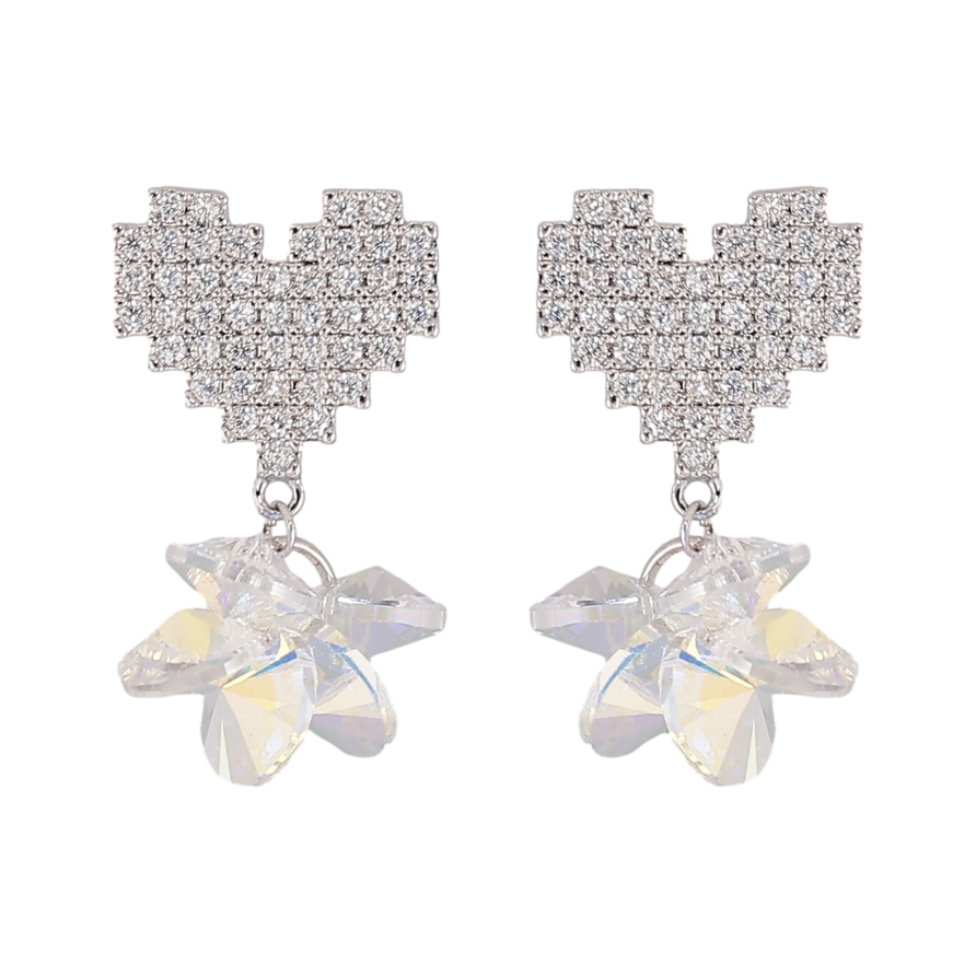 Серьги Xuping цвет Родий с кристаллами Swarovski пусеты "Сердечки с кристаллами и подвесками" фото №1 Серьги Xuping цвет Родий с кристаллами Swarovski пусеты "Сердечки с кристаллами и подвесками" фото №1