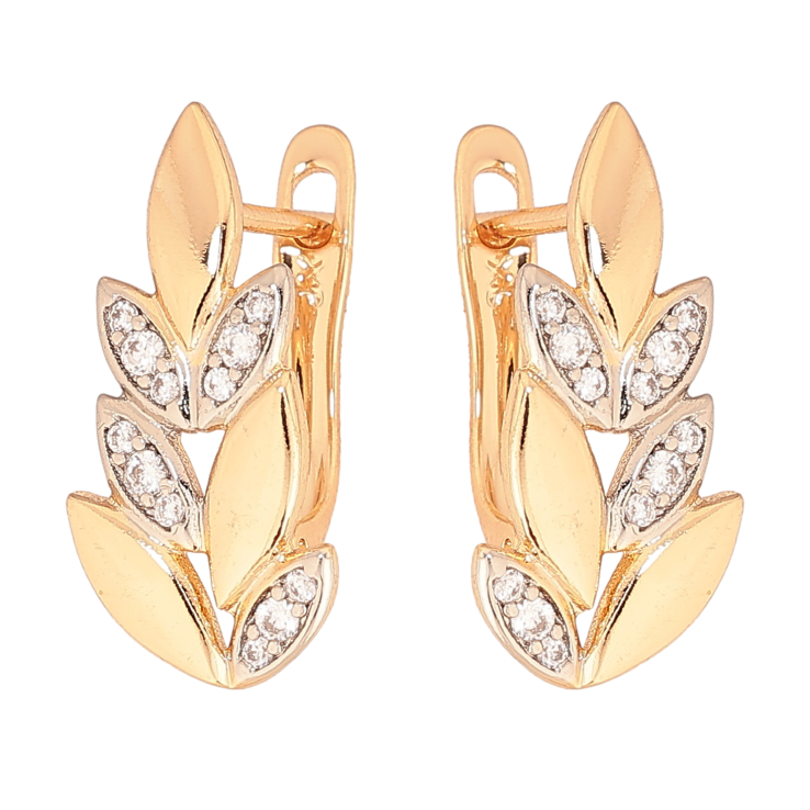 Сережки Xuping колір позолота 18K + родій англійський замок гілочки з кристалами фото №14