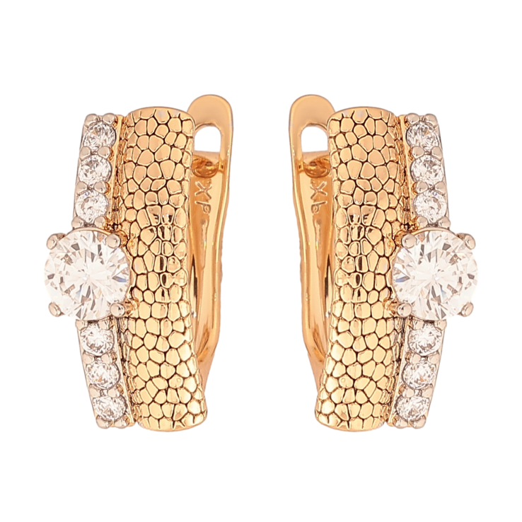 Сережки Xuping колір позолота 18K + родій англійський замок візерунок з кристалами фото №3