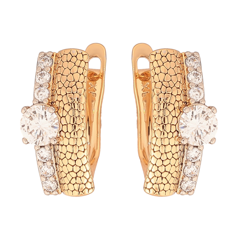 Серьги Xuping цвет позолота 18K + родий английский замок узор с кристаллами фото №1 Серьги Xuping цвет позолота 18K + родий английский замок узор с кристаллами фото №1