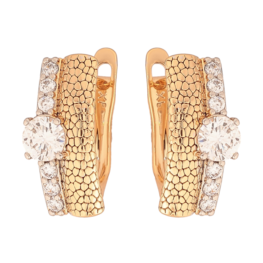 Серьги Xuping цвет позолота 18K + родий английский замок узор с кристаллами фото №1 Серьги Xuping цвет позолота 18K + родий английский замок узор с кристаллами фото №1