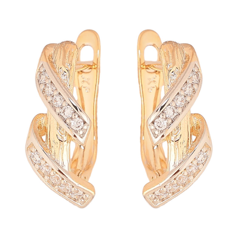 Серьги Xuping цвет позолота 18K + родий английский замок узор с кристаллами фото №1 Серьги Xuping цвет позолота 18K + родий английский замок узор с кристаллами фото №1