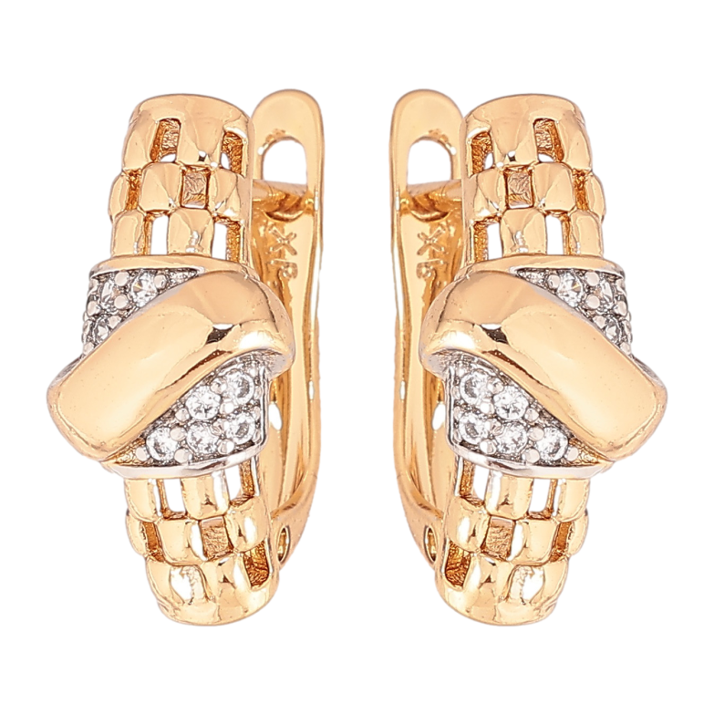 Серьги Xuping цвет позолота 18K + родий английский замок узор с кристаллами фото №2 Серьги Xuping цвет позолота 18K + родий английский замок узор с кристаллами фото №2