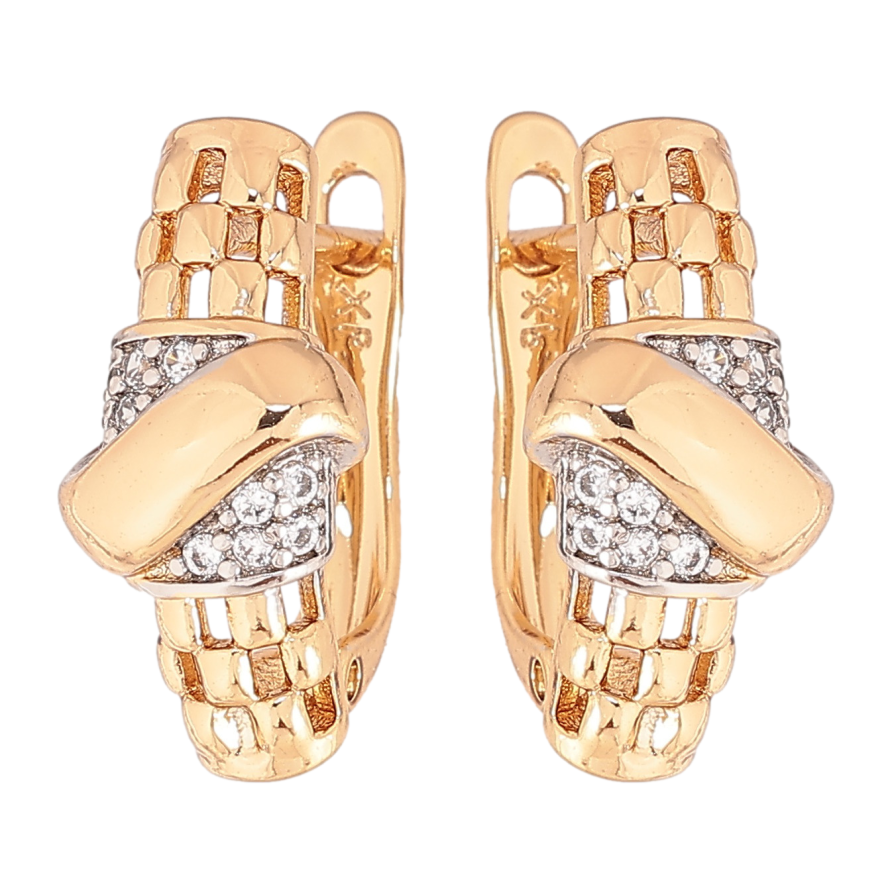 Серьги Xuping цвет позолота 18K + родий английский замок узор с кристаллами фото №1 Серьги Xuping цвет позолота 18K + родий английский замок узор с кристаллами фото №1