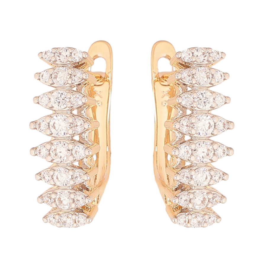 Серьги Xuping цвет позолота 18K + родий английский замок узор с инкрустацией кристаллами фото №1