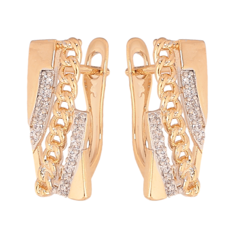 Сережки Xuping колір позолота 18K + родій англійський замок візерунок ланцюжок з кристалами фото №1 Сережки Xuping колір позолота 18K + родій англійський замок візерунок ланцюжок з кристалами фото №1