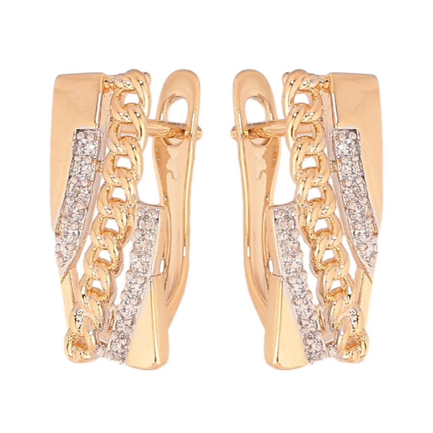 Сережки Xuping колір позолота 18K + родій англійський замок візерунок ланцюжок з кристалами фото №1 Сережки Xuping колір позолота 18K + родій англійський замок візерунок ланцюжок з кристалами фото №1