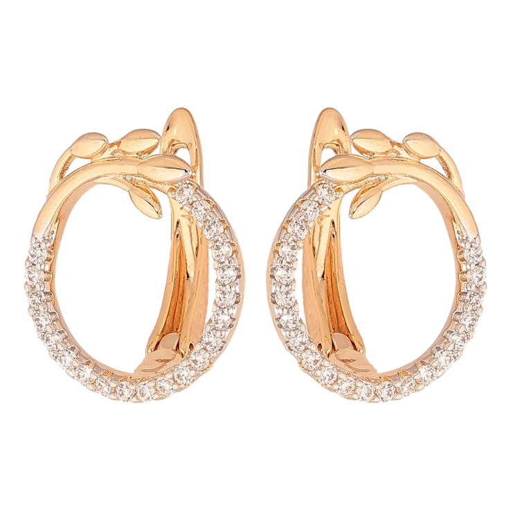 Сережки Xuping колір позолота 18K + родій англійський замок кільця з гілочками та кристалами на один бік фото №7