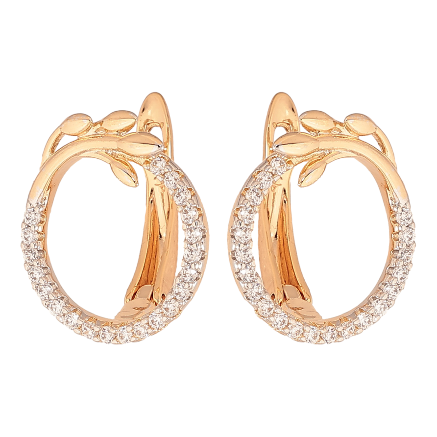 Сережки Xuping колір позолота 18K + родій англійський замок кільця з гілочками та кристалами на один бік фото №1