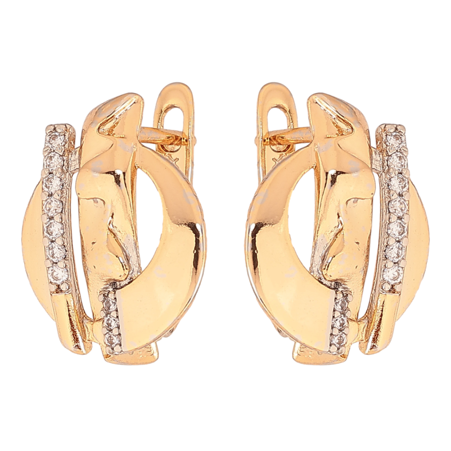 Сережки Xuping колір позолота 18K + родій англійський замок візерунок з кристалами фото №1 Сережки Xuping колір позолота 18K + родій англійський замок візерунок з кристалами фото №1