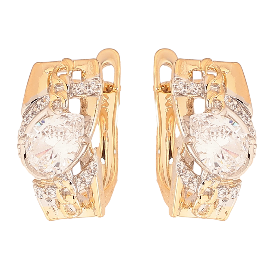 Сережки Xuping колір позолота 18K + родій англійський замок візерунок з кристалами фото №1 Сережки Xuping колір позолота 18K + родій англійський замок візерунок з кристалами фото №1