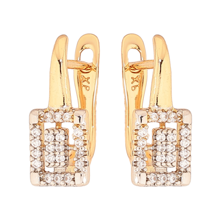 Сережки Xuping колір позолота 18K + родій англійський замок візерунок з кристалами фото №8