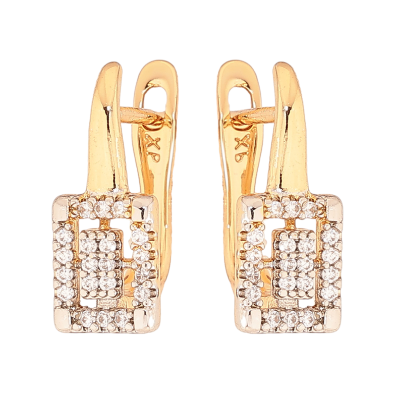 Сережки Xuping колір позолота 18K + родій англійський замок візерунок з кристалами фото №1 Сережки Xuping колір позолота 18K + родій англійський замок візерунок з кристалами фото №1