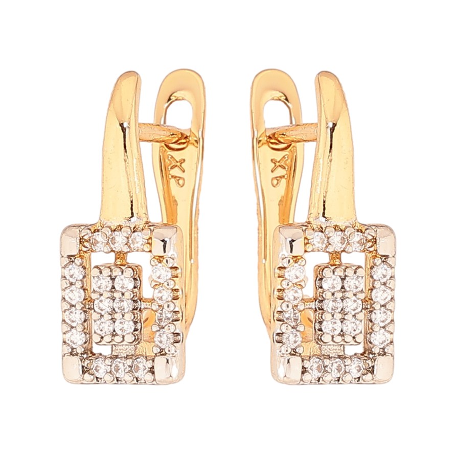 Сережки Xuping колір позолота 18K + родій англійський замок візерунок з кристалами фото №1 Сережки Xuping колір позолота 18K + родій англійський замок візерунок з кристалами фото №1