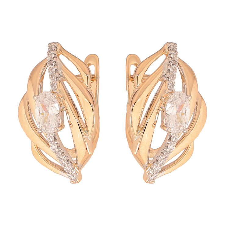 Сережки Xuping колір позолота 18K + родій англійський замок візерунок з кристалами фото №5