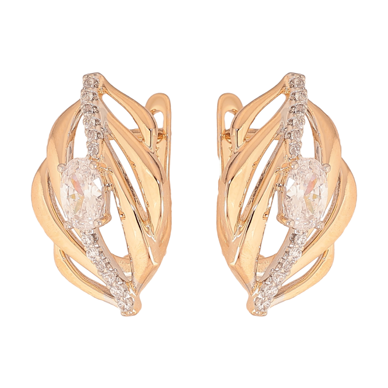 Серьги Xuping цвет позолота 18K + родий английский замок узор с кристаллами фото №1 Серьги Xuping цвет позолота 18K + родий английский замок узор с кристаллами фото №1