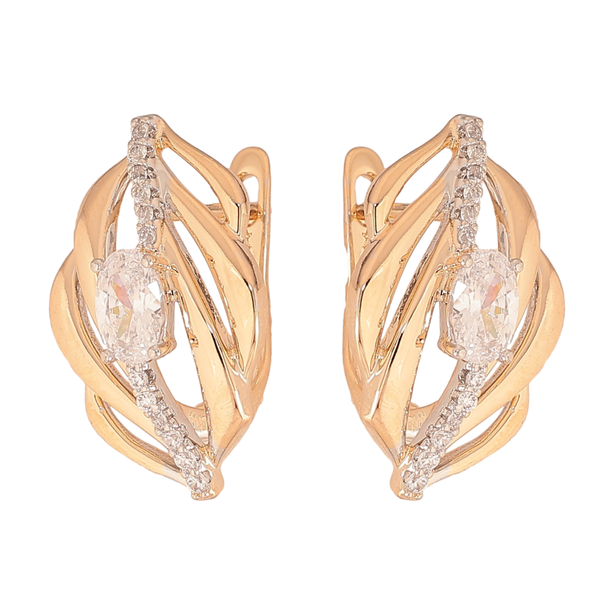 Сережки Xuping колір позолота 18K + родій англійський замок візерунок з кристалами фото №1 Сережки Xuping колір позолота 18K + родій англійський замок візерунок з кристалами фото №1