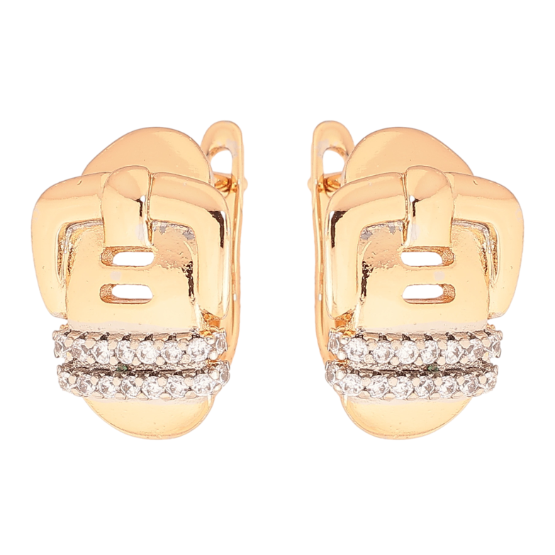 Серьги Xuping цвет позолота 18K + родий английский замок ремешок с кристаллами фото №1