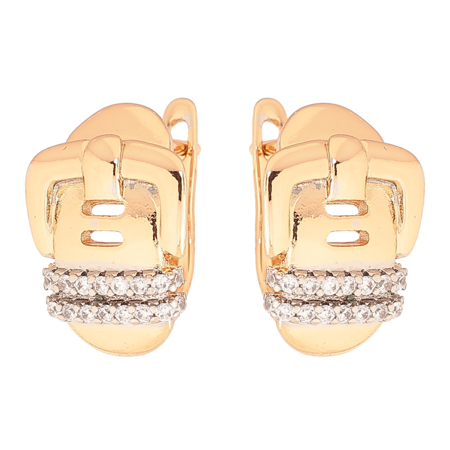 Сережки Xuping колір позолота 18K + родій англійський замок ремінець з кристалами фото №1