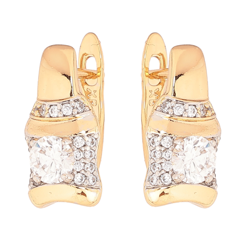 Серьги Xuping цвет позолота 18K + родий английский замок узор с кристаллами фото №1 Серьги Xuping цвет позолота 18K + родий английский замок узор с кристаллами фото №1