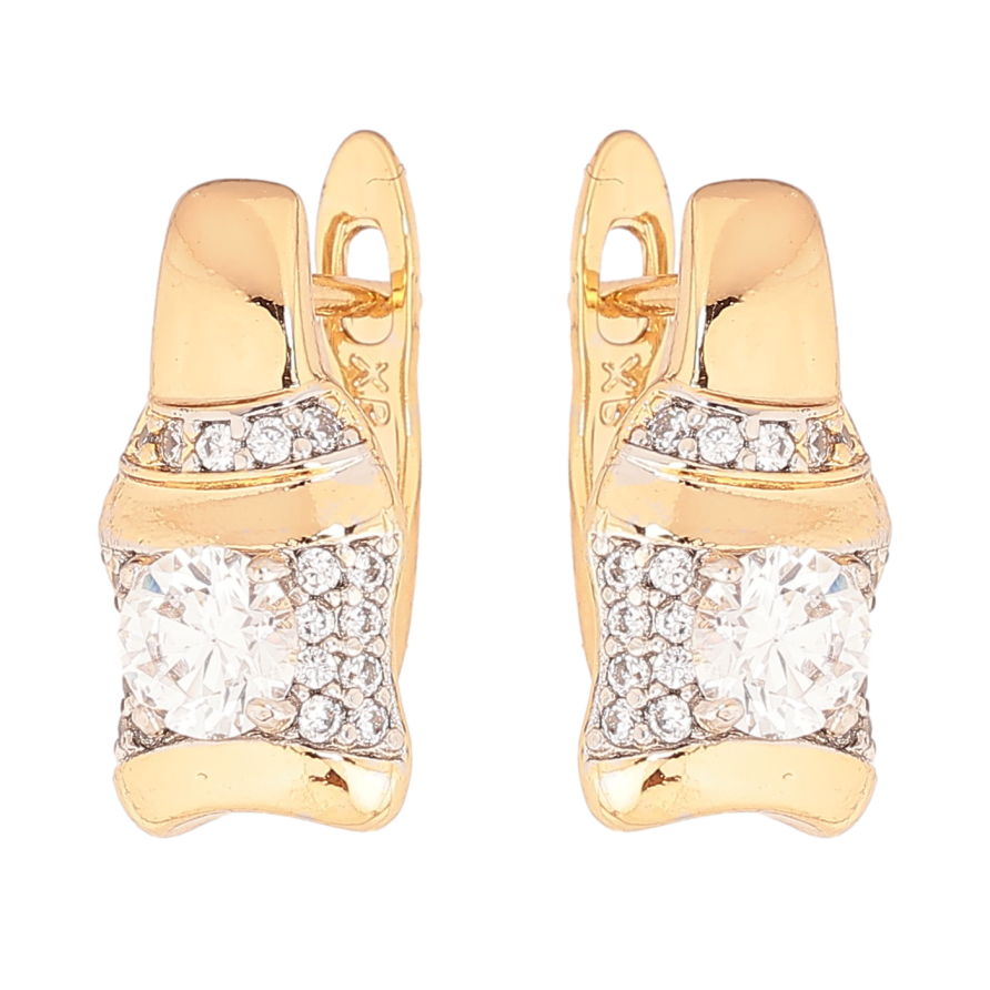 Сережки Xuping колір позолота 18K + родій англійський замок візерунок з кристалами фото №1 Сережки Xuping колір позолота 18K + родій англійський замок візерунок з кристалами фото №1