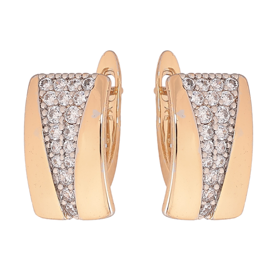 Серьги Xuping цвет позолота 18K + родий английский замок узор с кристаллами фото №1