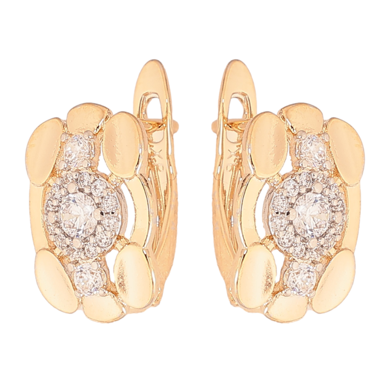 Серьги Xuping цвет позолота 18K + родий английский замок узор с кристаллами фото №12