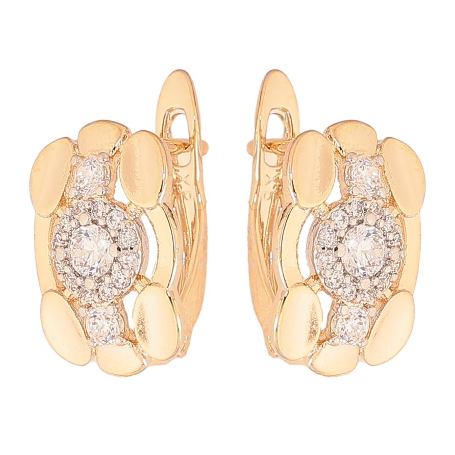 Сережки Xuping колір позолота 18K + родій англійський замок візерунок з кристалами фото №1