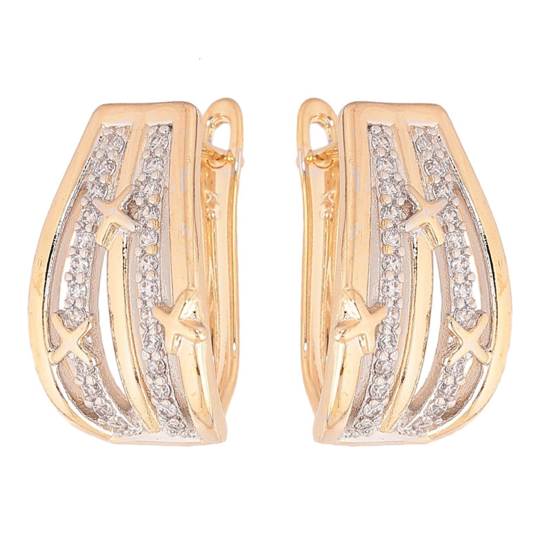 Сережки Xuping колір позолота 18K + родій англійський замок візерунок з кристалами фото №1 Сережки Xuping колір позолота 18K + родій англійський замок візерунок з кристалами фото №1