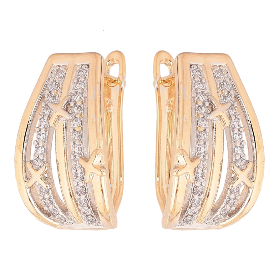 Серьги Xuping цвет позолота 18K + родий английский замок узор с кристаллами фото №1 Серьги Xuping цвет позолота 18K + родий английский замок узор с кристаллами фото №1