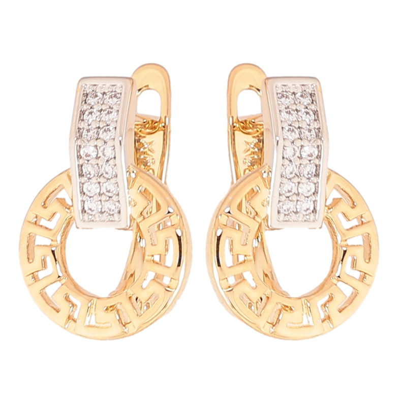 Серьги Xuping цвет позолота 18K + родий английский замок греческий узор с кристаллами фото №1 Серьги Xuping цвет позолота 18K + родий английский замок греческий узор с кристаллами фото №1