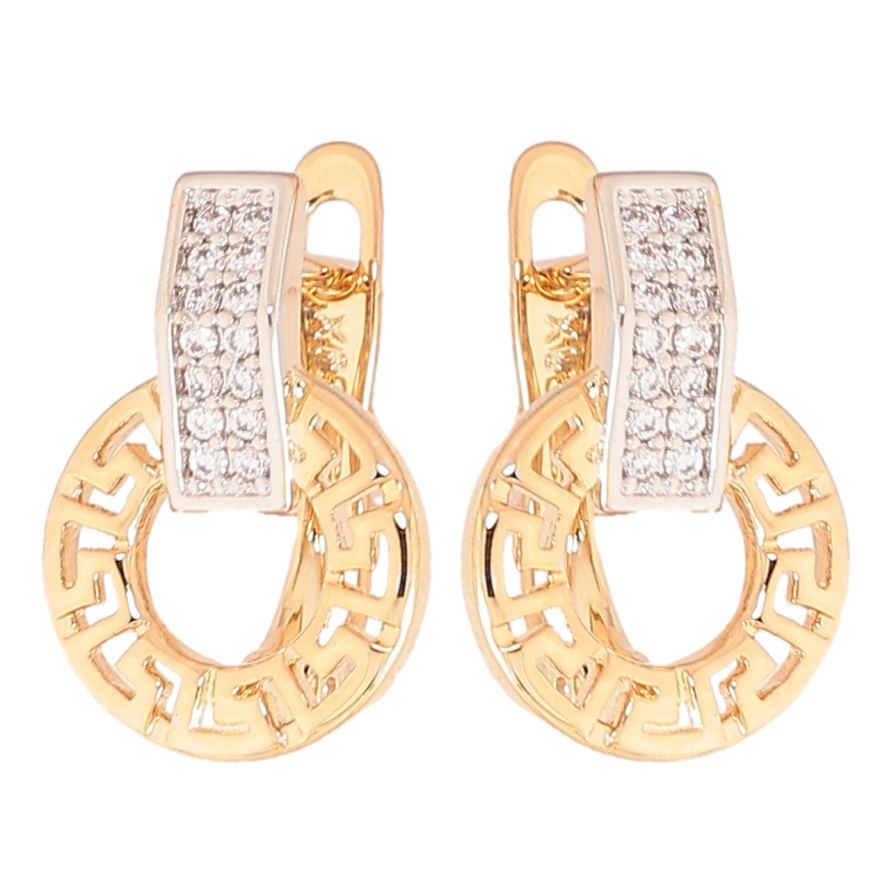 Серьги Xuping цвет позолота 18K + родий английский замок греческий узор с кристаллами фото №1 Серьги Xuping цвет позолота 18K + родий английский замок греческий узор с кристаллами фото №1