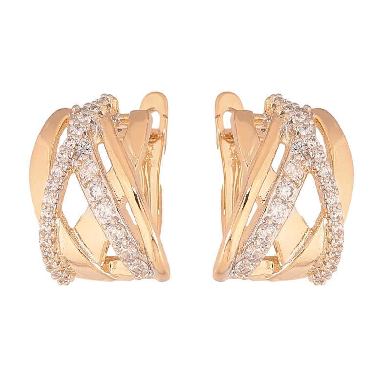 Сережки Xuping колір позолота 18K + родій англійський замок візерунок з кристалами фото №1