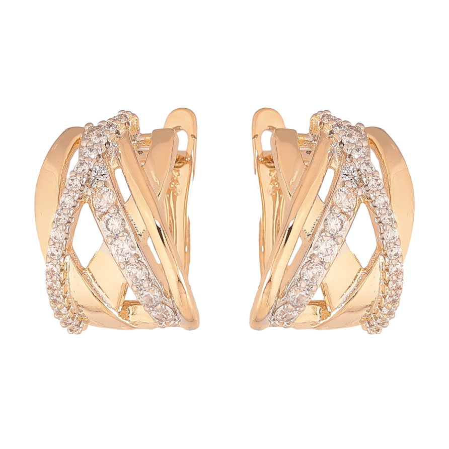 Сережки Xuping колір позолота 18K + родій англійський замок візерунок з кристалами фото №1