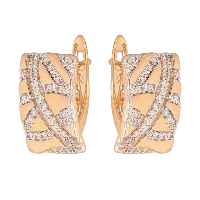 Серьги Xuping цвет позолота 18K + родий английский замок узор с кристаллами фото №1 Серьги Xuping цвет позолота 18K + родий английский замок узор с кристаллами фото №1