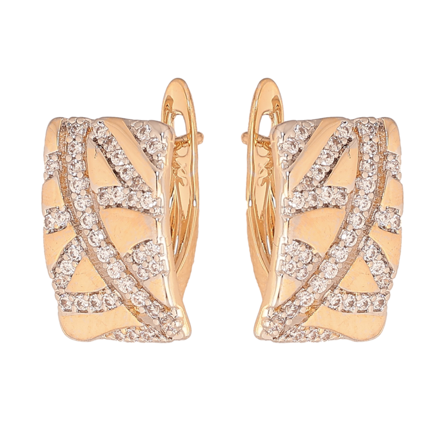 Сережки Xuping колір позолота 18K + родій англійський замок візерунок з кристалами фото №1 Сережки Xuping колір позолота 18K + родій англійський замок візерунок з кристалами фото №1