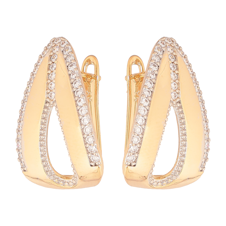 Серьги Xuping цвет позолота 18K + родий английский замок узор с кристаллами фото №1 Серьги Xuping цвет позолота 18K + родий английский замок узор с кристаллами фото №1