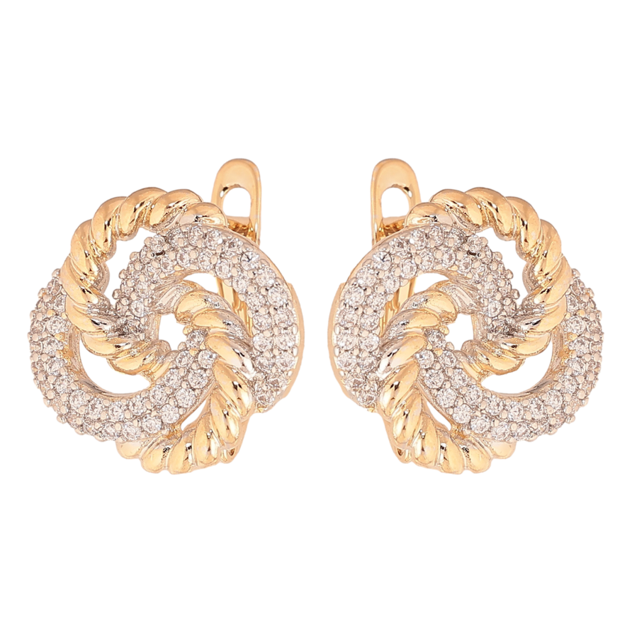 Серьги Xuping цвет позолота 18K + родий английский замок узор с кристаллами фото №1