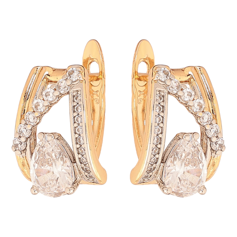 Сережки Xuping колір позолота 18K + родій англійський замок візерунок з кристалами фото №1