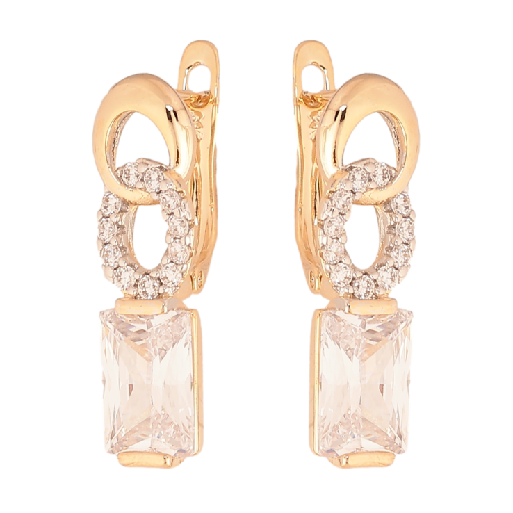 Сережки Xuping колір позолота 18K + родій англійський замок візерунок з кристалами фото №14