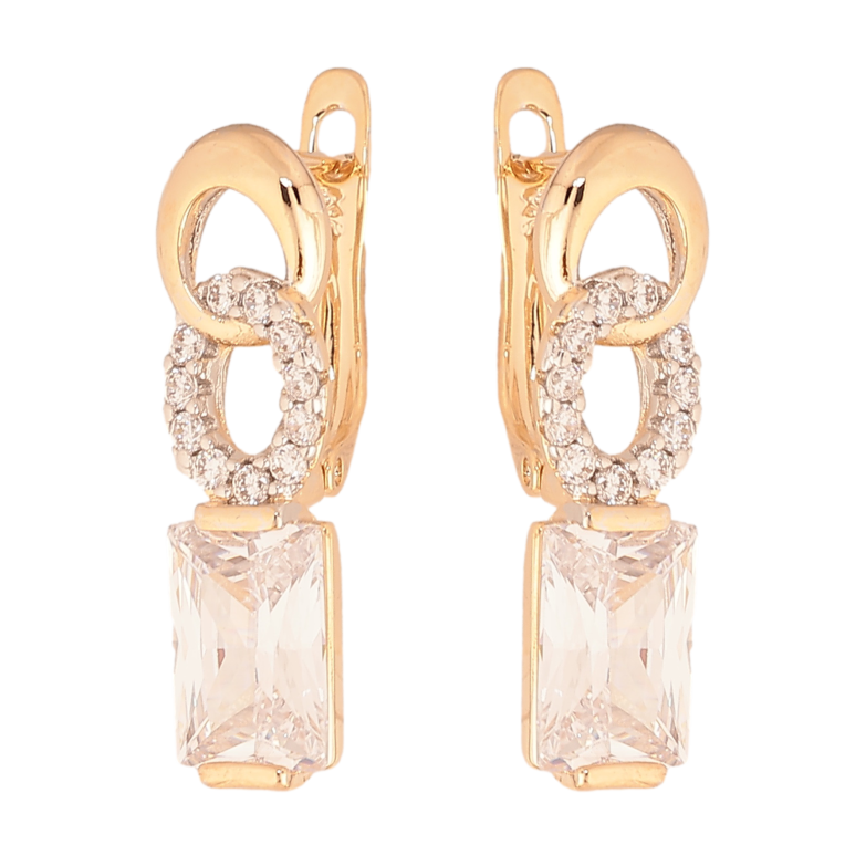 Сережки Xuping колір позолота 18K + родій англійський замок візерунок з кристалами фото №1