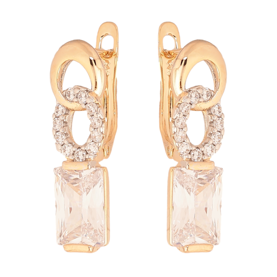 Сережки Xuping колір позолота 18K + родій англійський замок візерунок з кристалами фото №1